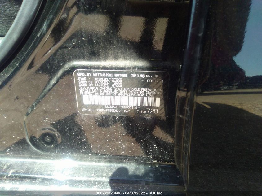 2021 MITSUBISHI MIRAGE ES/LE/CARBONITE EDITION ML32AUHJ3MH007349