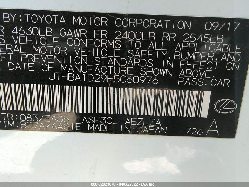 2017 LEXUS IS 200T JTHBA1D29H5060976