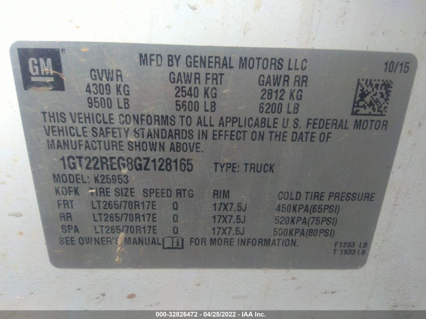 2016 GMC SIERRA 2500HD 1GT22REG8GZ128165