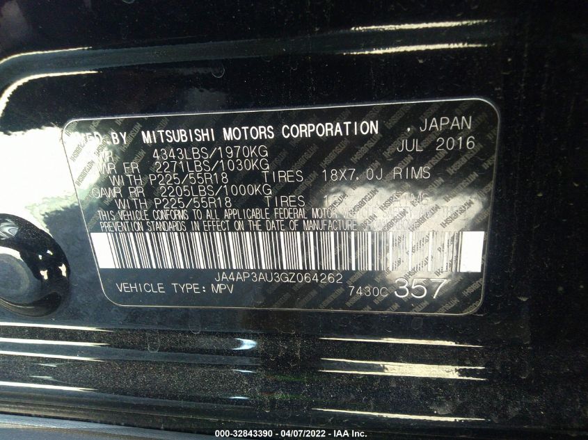 2016 MITSUBISHI OUTLANDER SPORT 2.0 ES JA4AP3AU3GZ064262