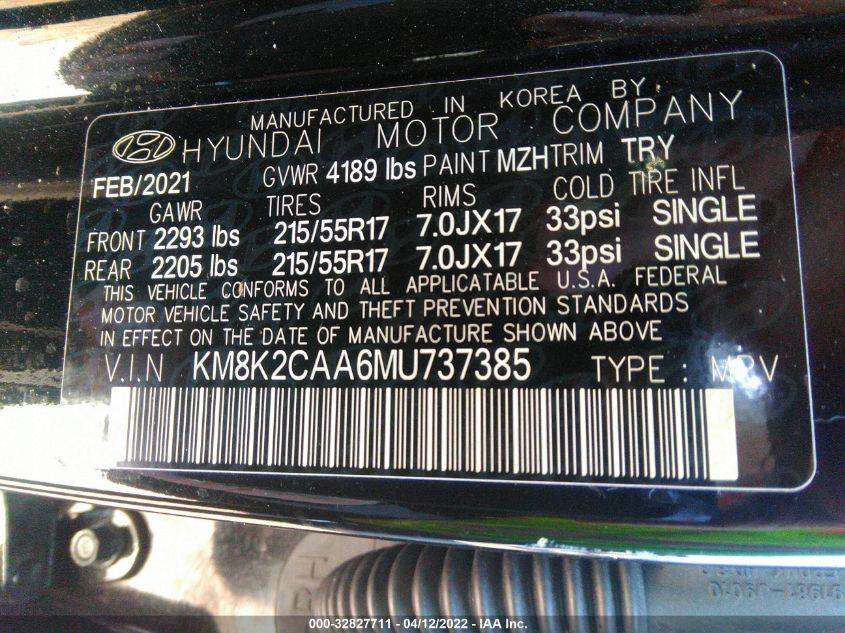 2021 HYUNDAI KONA SEL KM8K2CAA6MU737385