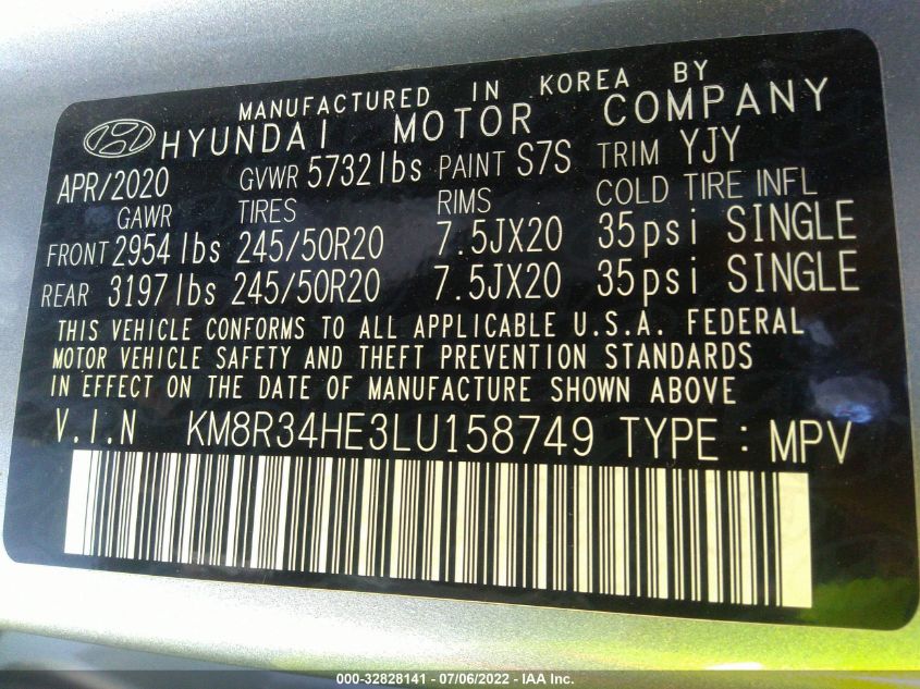 2020 HYUNDAI PALISADE SEL KM8R34HE3LU158749