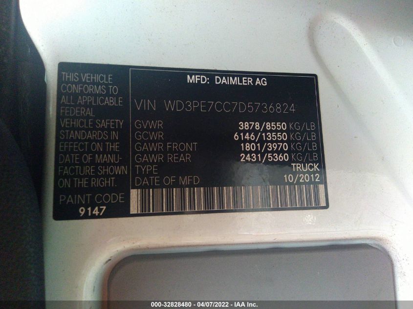 2013 MERCEDES-BENZ SPRINTER CARGO VANS WD3PE7CC7D5736824