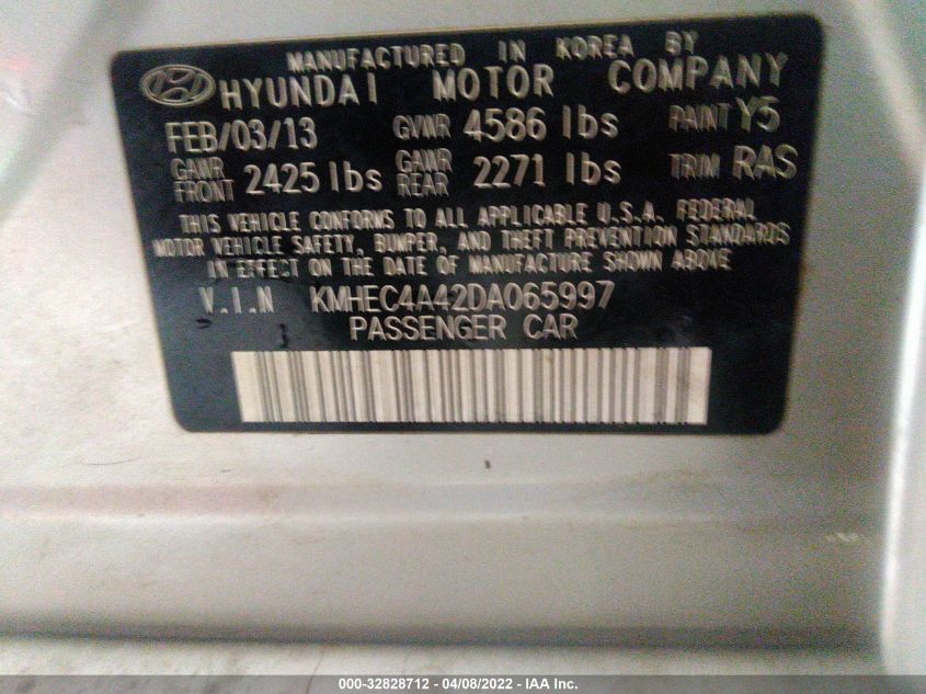 2013 HYUNDAI SONATA HYBRID LIMITED W KMHEC4A42DA065997