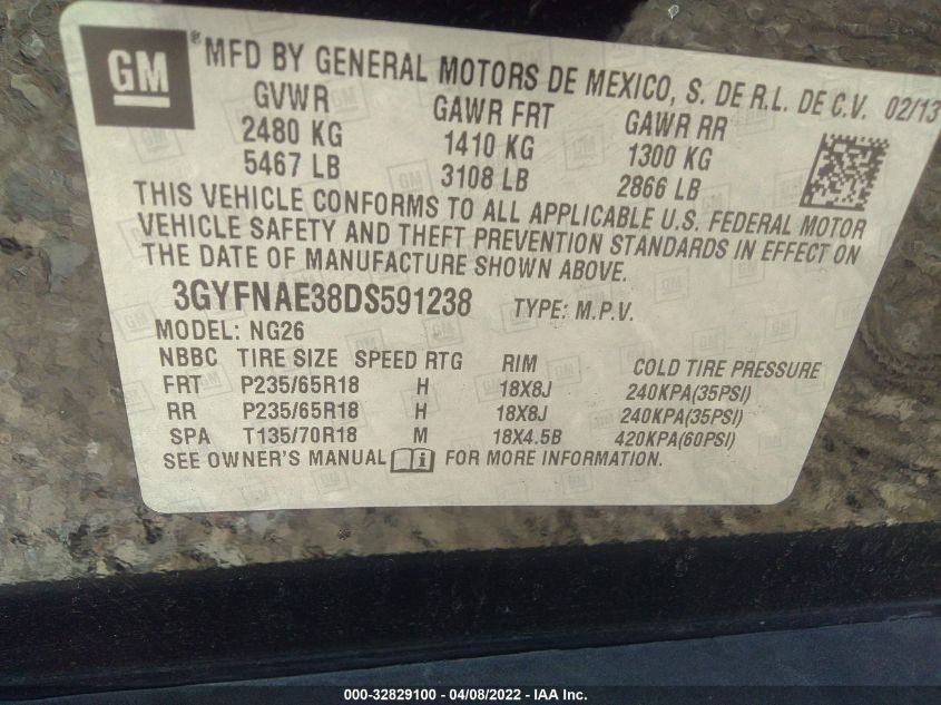 2013 CADILLAC SRX BASE 3GYFNAE38DS591238