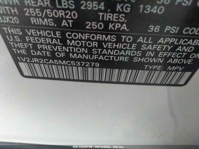 2021 VOLKSWAGEN ATLAS 3.6L V6 SE W/TECHNOLOGY 1V2JR2CA5MC537279