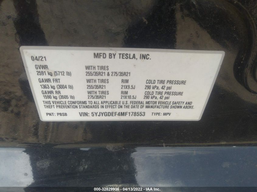 2021 TESLA MODEL Y PERFORMANCE 5YJYGDEF4MF178553