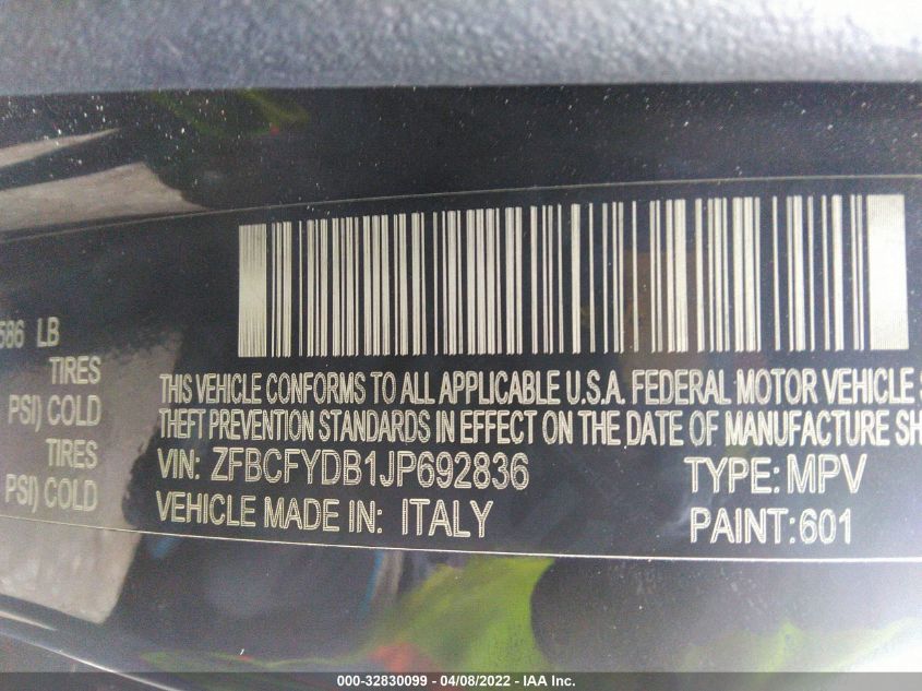 2018 FIAT 500X LOUNGE ZFBCFYDB1JP692836
