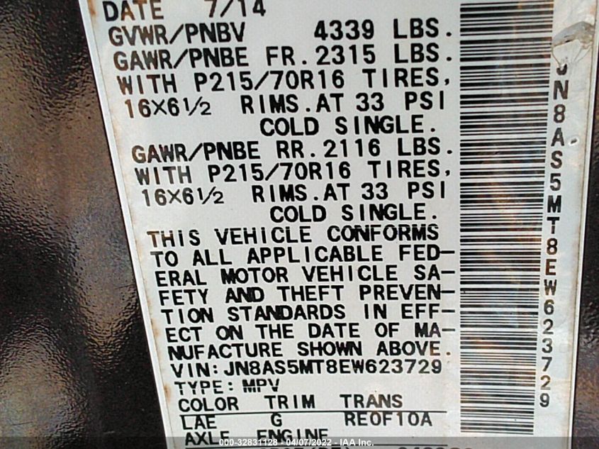 2014 NISSAN ROGUE SELECT S JN8AS5MT8EW623729