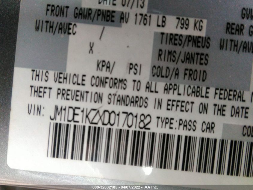 2013 MAZDA MAZDA2 SPORT JM1DE1KZXD0170182