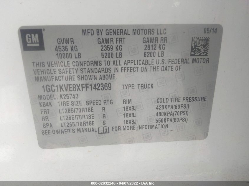 2015 CHEVROLET SILVERADO 2500HD LT 1GC1KVE8XFF142369