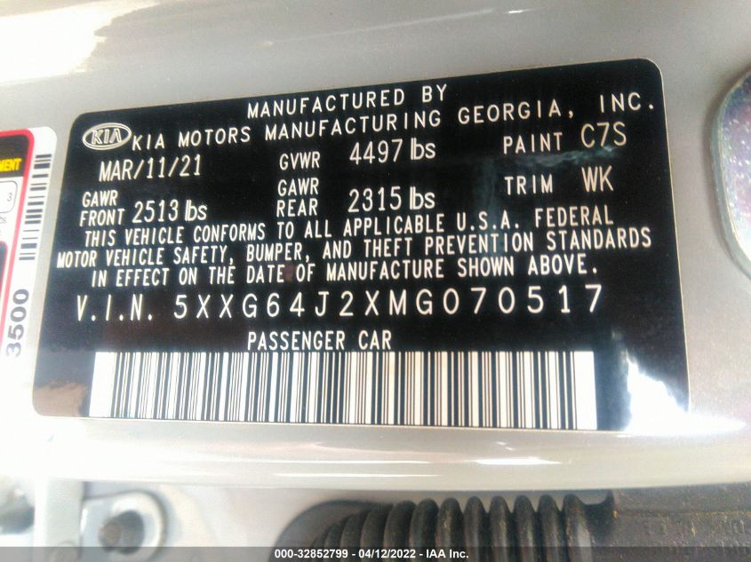 2021 KIA K5 GT-LINE 5XXG64J2XMG070517