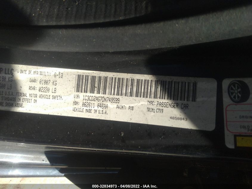 2013 DODGE AVENGER SE 1C3CDZAG7DN749599