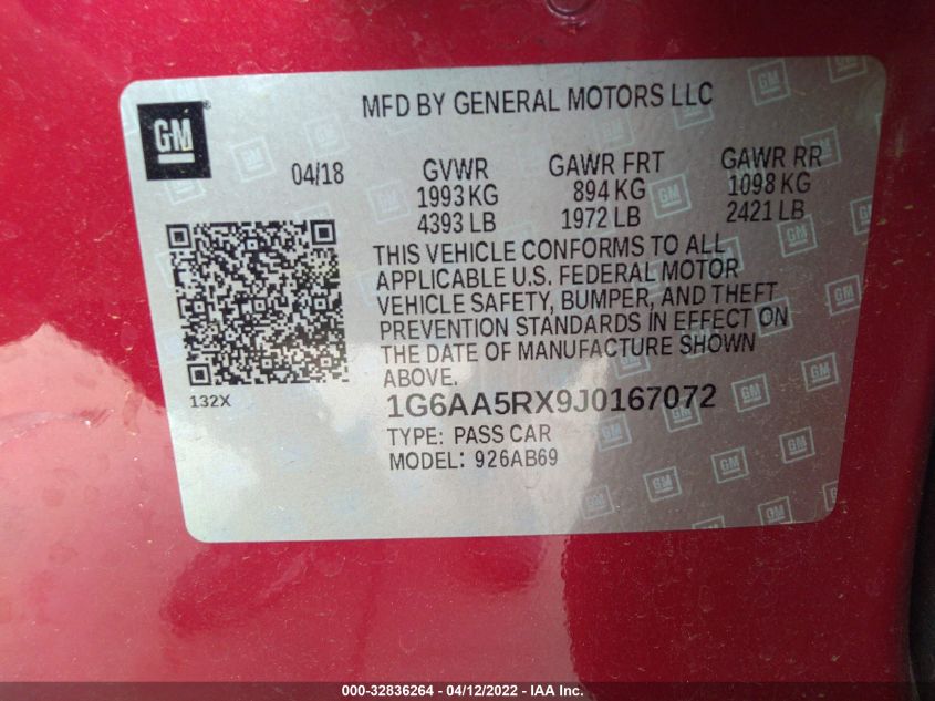 2018 CADILLAC ATS SEDAN RWD 1G6AA5RX9J0167072