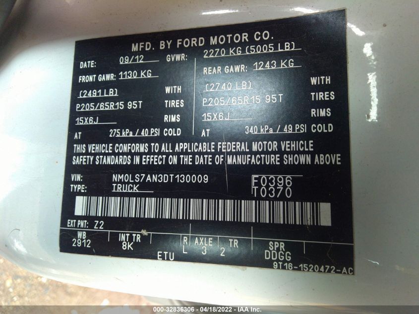 2013 FORD TRANSIT CONNECT XL NM0LS7AN3DT130009