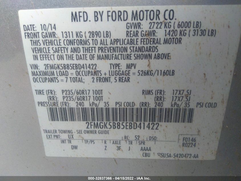 2014 FORD FLEX SE 2FMGK5B85EBD41422