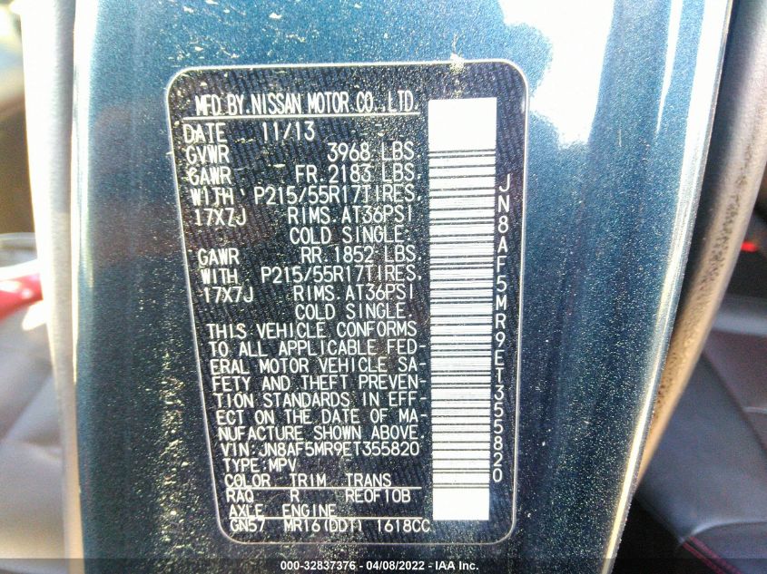 2014 NISSAN JUKE SL JN8AF5MR9ET355820