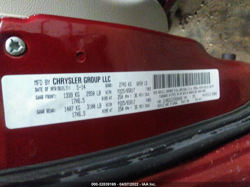 2014 DODGE GRAND CARAVAN SXT 2C4RDGCG7ER390492
