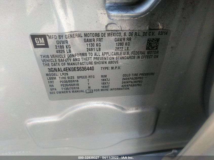 2014 CHEVROLET CAPTIVA SPORT FLEET LTZ 3GNAL4EK0ES636440