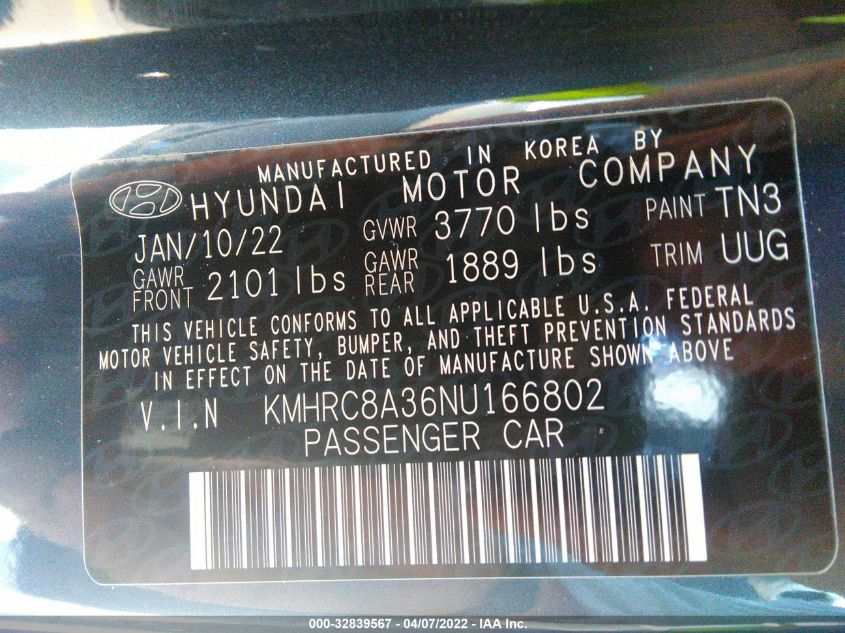 2022 HYUNDAI VENUE LIMITED KMHRC8A36NU166802