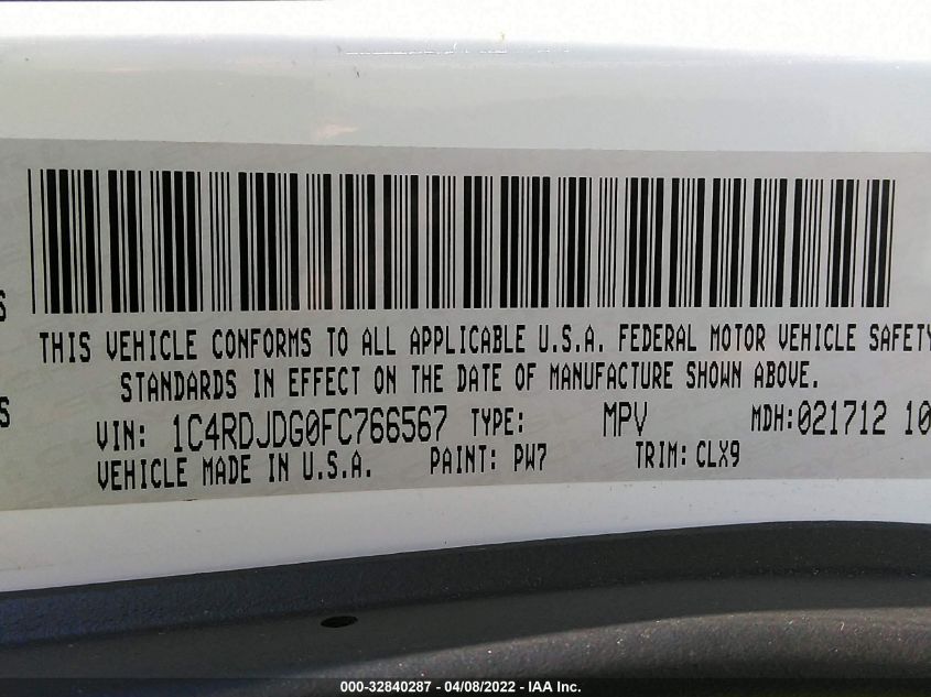 2015 DODGE DURANGO LIMITED 1C4RDJDG0FC766567