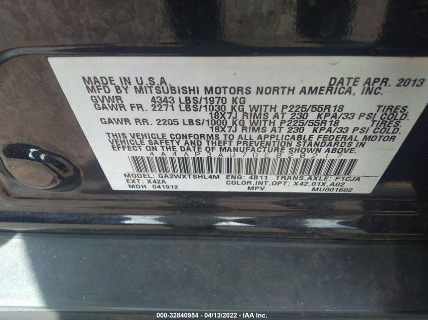 2013 MITSUBISHI OUTLANDER SPORT ES 4A4AP3AU7DE020217