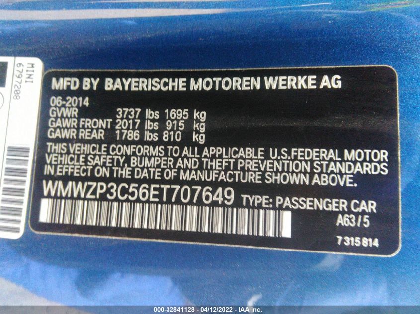 2014 MINI COOPER CONVERTIBLE S WMWZP3C56ET707649