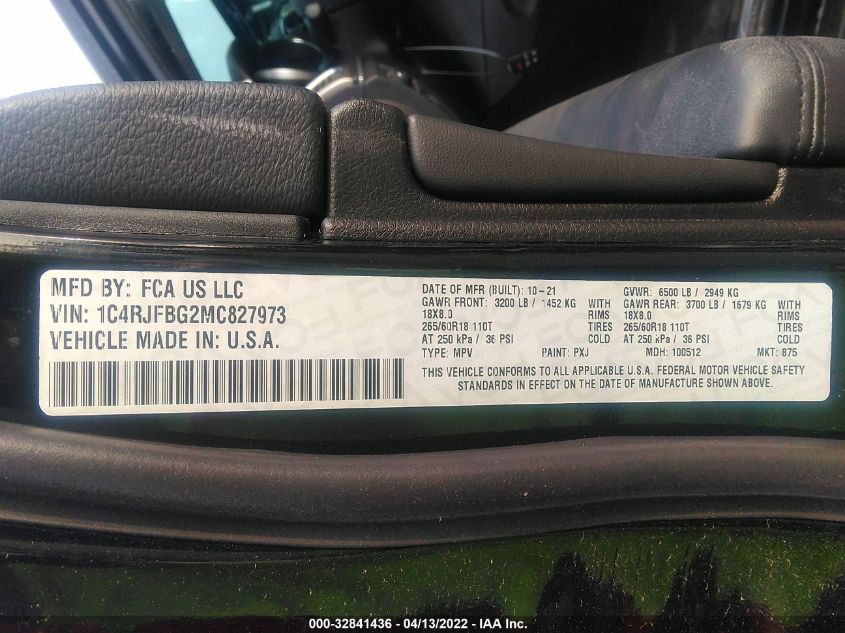 2021 JEEP GRAND CHEROKEE LIMITED 1C4RJFBG2MC827973