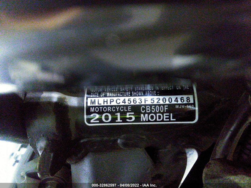2015 HONDA CB500 F MLHPC4563F5200468