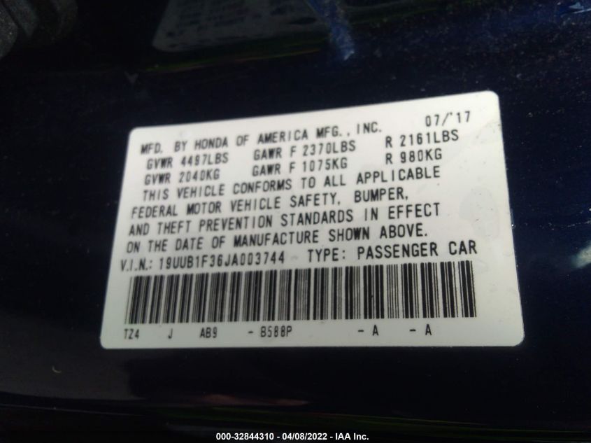 2018 ACURA TLX 19UUB1F36JA003744