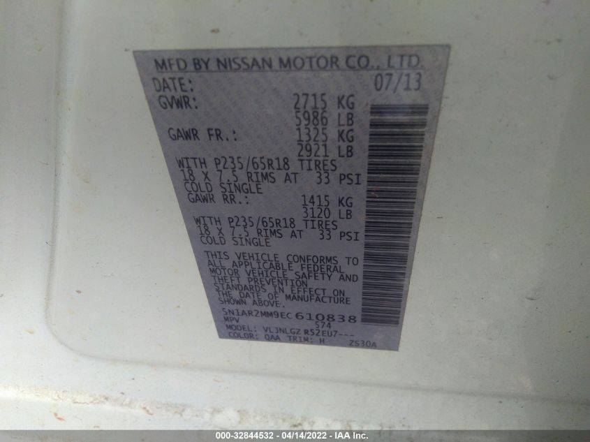 2014 NISSAN PATHFINDER SL 5N1AR2MM9EC610838
