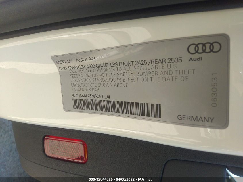 2021 AUDI A4 SEDAN PREMIUM WAUABAF45MA051294