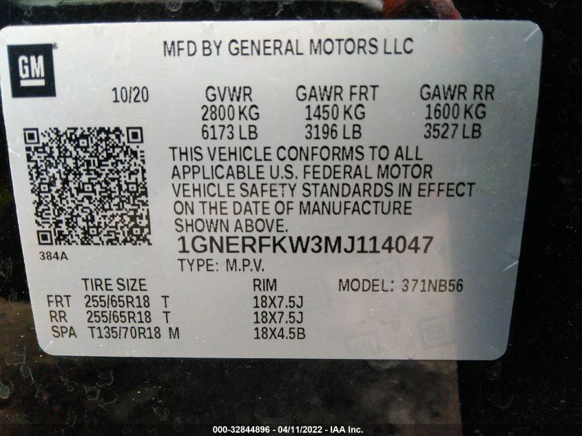 2021 CHEVROLET TRAVERSE LS 1GNERFKW3MJ114047