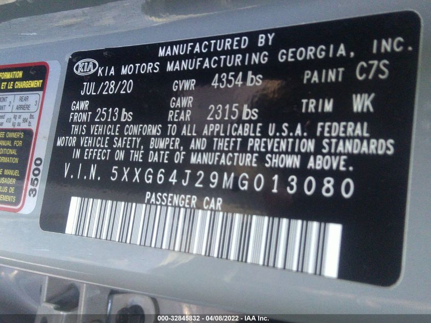 2021 KIA K5 GT-LINE 5XXG64J29MG013080