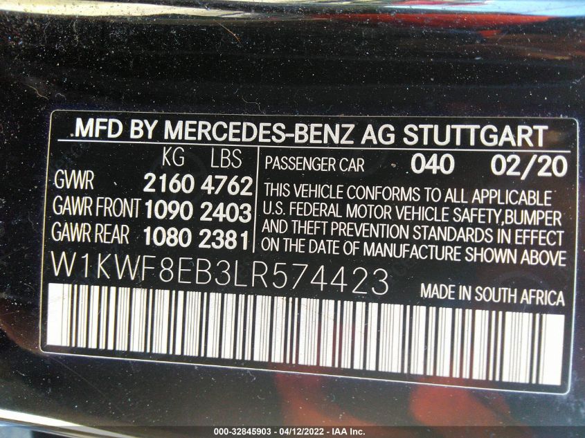 2020 MERCEDES-BENZ C-CLASS C 300 W1KWF8EB3LR574423