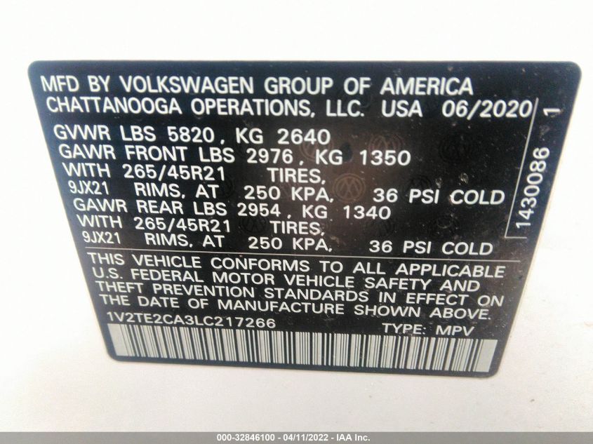 2020 VOLKSWAGEN ATLAS CROSS SPORT 3.6L V6 SEL PREMIUM 1V2TE2CA3LC217266