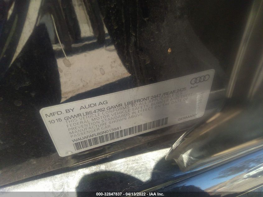 2016 AUDI A4 PREMIUM WAUAFAFL8GN013941