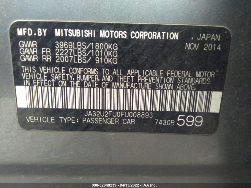 2015 MITSUBISHI LANCER ES JA32U2FU0FU008893