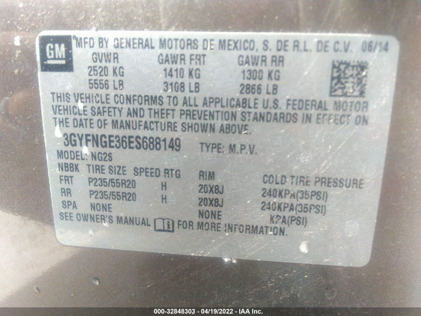 2014 CADILLAC SRX PREMIUM COLLECTION 3GYFNGE36ES688149