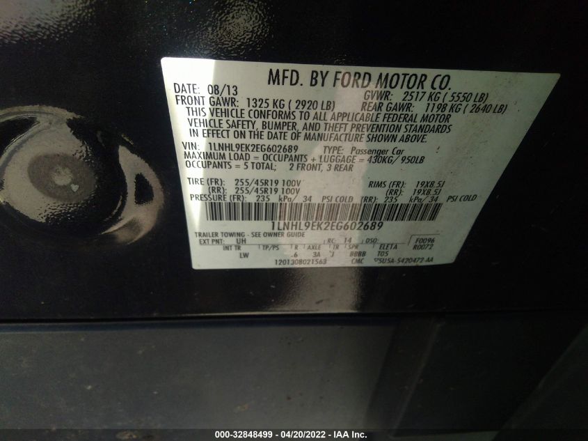 2014 LINCOLN MKS 1LNHL9EK2EG602689