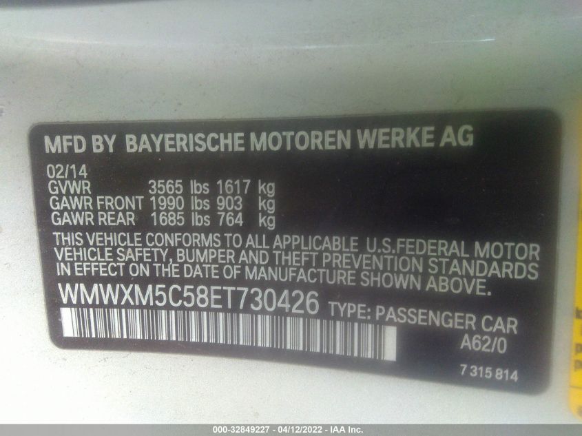 2014 MINI COOPER HARDTOP WMWXM5C58ET730426