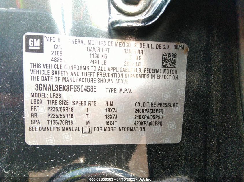 2015 CHEVROLET CAPTIVA SPORT FLEET LT 3GNAL3EK8FS504585