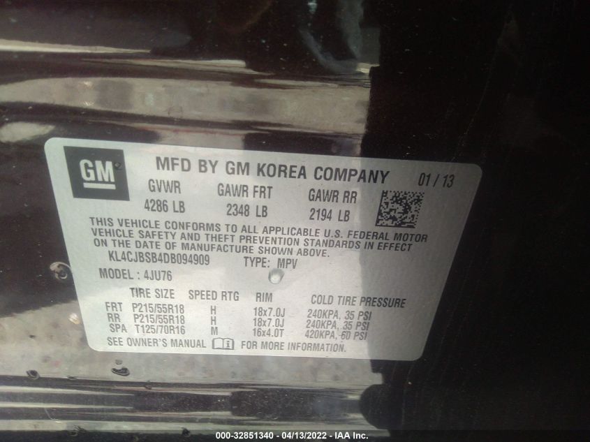 2013 BUICK ENCORE CONVENIENCE KL4CJBSB4DB094909