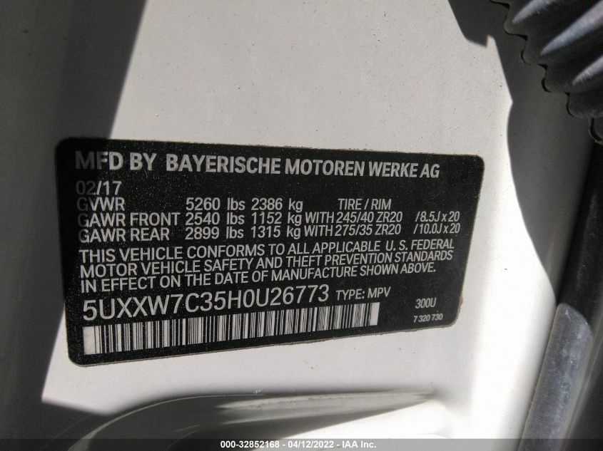 2017 BMW X4 M40I 5UXXW7C35H0U26773