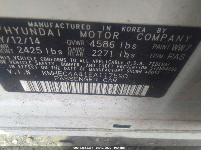 2014 HYUNDAI SONATA HYBRID KMHEC4A41EA117590