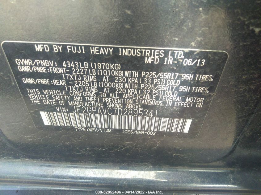 2013 SUBARU XV CROSSTREK PREMIUM JF2GPAVC7D2895341