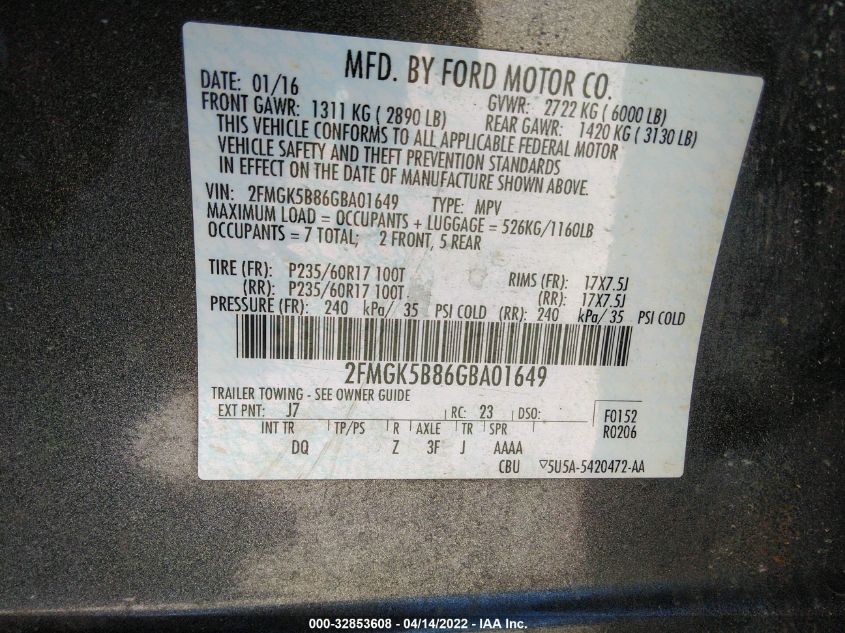 2016 FORD FLEX SE 2FMGK5B86GBA01649