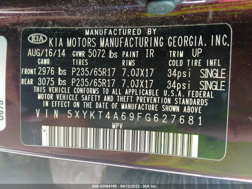2015 KIA SORENTO LX 5XYKT4A69FG627681
