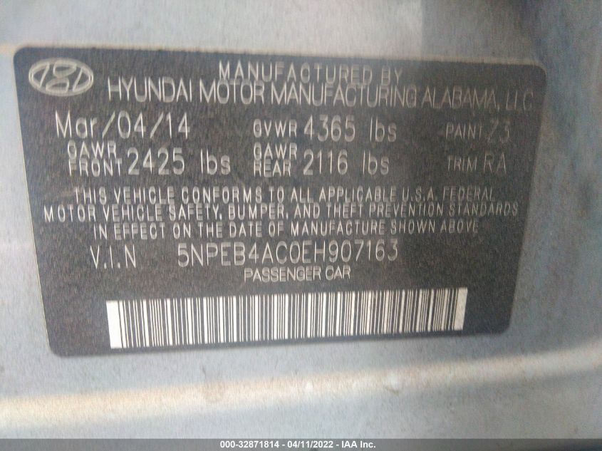 2014 HYUNDAI SONATA GLS - 5NPEB4AC0EH907163