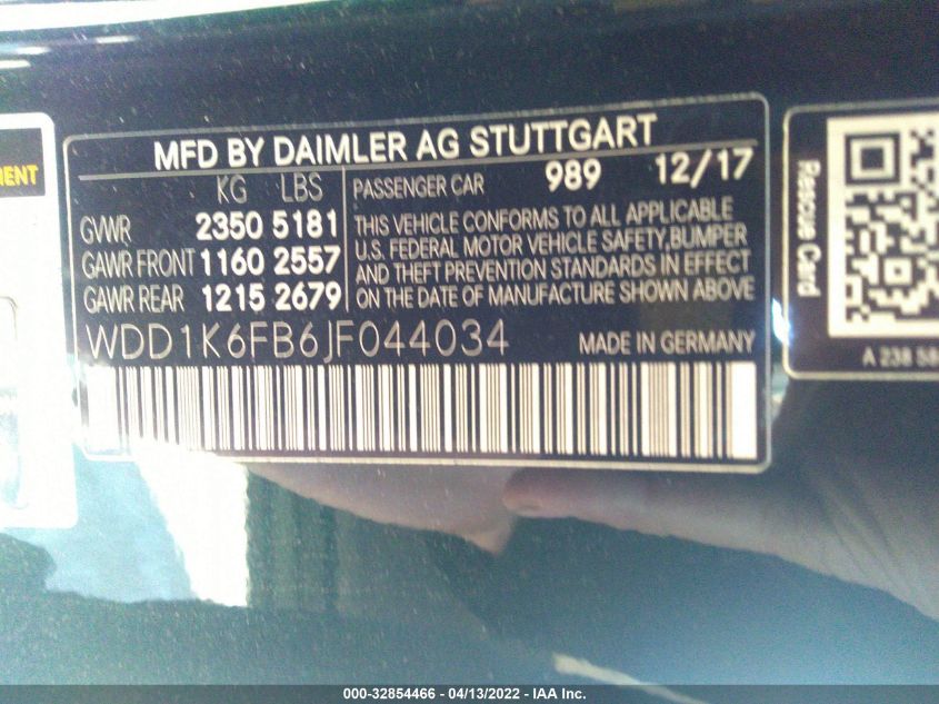 2018 MERCEDES-BENZ E-CLASS E 400 WDD1K6FB6JF044034